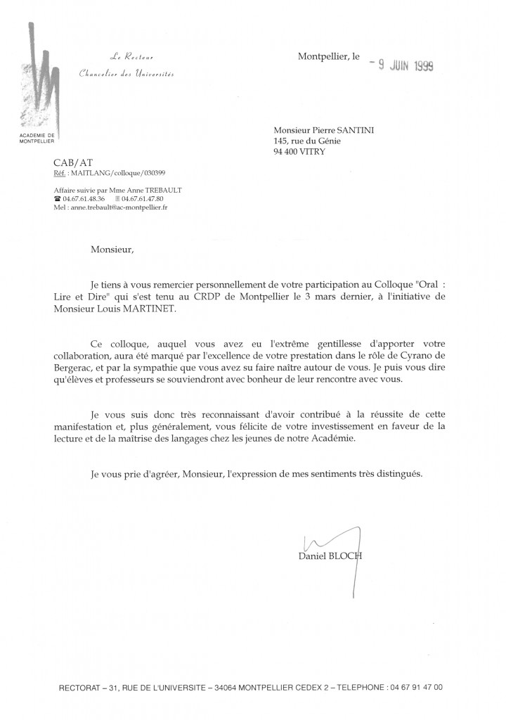 Lettre du rectorat de Montpellier